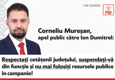 Corneliu Mureșan, apel public către Ion Dumitrel: Respectați cetățenii județului, suspendați-vă din funcție și nu mai folosiți resursele publice în campanie!(P)