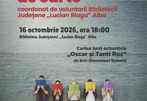 „Oscar și Tanti Roz” de Eric-Emmanuel Schmitt, în dezbaterea Clubului de lectură al voluntarilor Bibliotecii Județene „Lucian Blaga” Alba